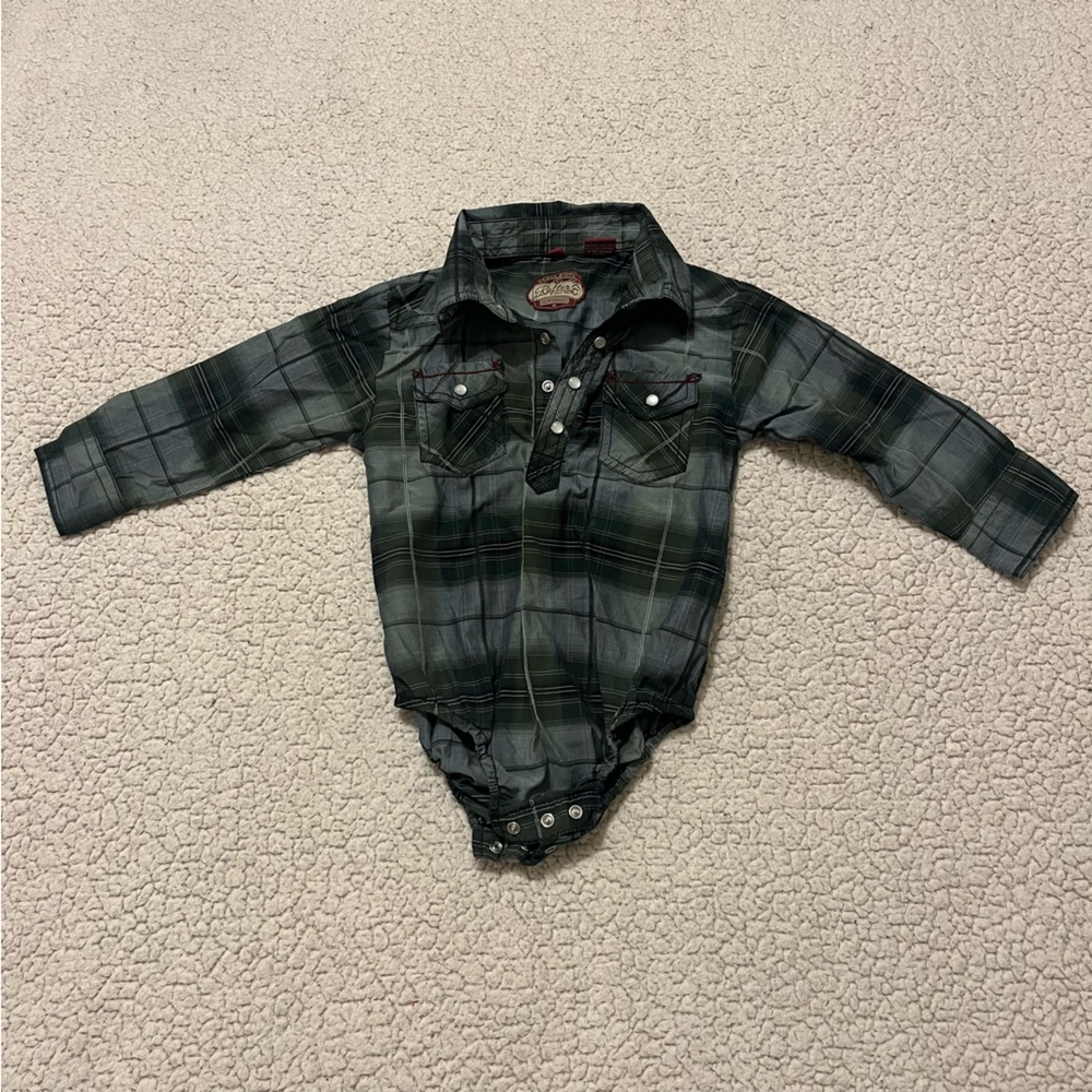 Red Dirt Western‎ Green Plaid Long Sleeve Baby Onesie 24 Months - Picture 2 of 9